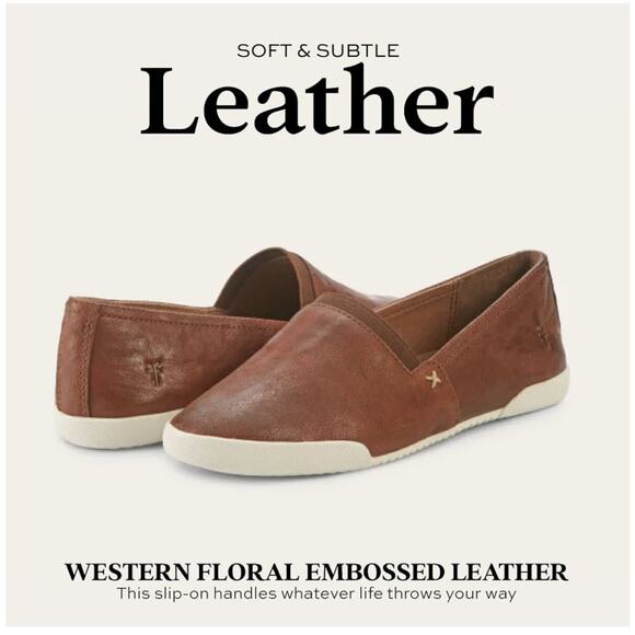 FRYE Melanie Womens Slip-On Leather Sneaker Cognac/Brown Flat Ballet Shoe Size 8 - Picture 7 of 10